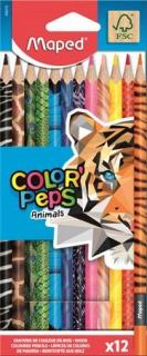 Színes ceruza készlet, háromszögletû, MAPED "Color`Peps Animal", 12 különbözõ szín (12 db)