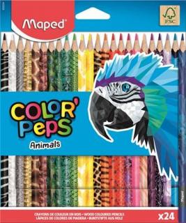 Színes ceruza készlet, háromszögletû, MAPED "Color`Peps Animal", 24 különbözõ szín (24 db)