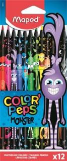 Színes ceruza készlet, háromszögletû, MAPED "Color`Peps Monster", 12 különbözõ szín (12 db)