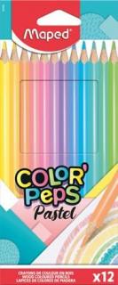 Színes ceruza készlet, háromszögletû, MAPED "Color`Peps Pastel", 12 különbözõ pasztell szín (12 db)
