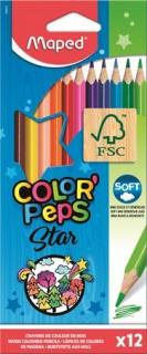 Színes ceruza készlet, háromszögletû, MAPED "Color`Peps Star", 12 különbözõ szín (12 db)