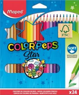 Színes ceruza készlet, háromszögletû, MAPED "Color`Peps Star", 24 különbözõ szín (24 db)