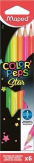 Színes ceruza készlet, háromszögletû, MAPED "Color`Peps Star Fluo", 6 különbözõ szín (6 db)