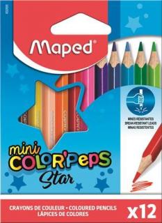 Színes ceruza készlet, háromszögletû, MAPED "Color`Peps Star Mini", 12 különbözõ szín (12 db)