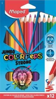 Színes ceruza készlet, háromszögletû, MAPED "Jumbo Color`Peps Strong", 12 különbözõ szín (12 db)