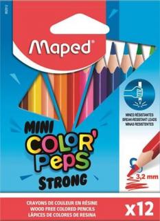 Színes ceruza készlet, háromszögletû, MAPED "Mini Color`Peps Strong", 12 különbözõ szín (12 db)
