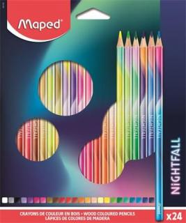 Színes ceruza készlet, háromszögletû, MAPED "Nightfall", 24 különbözõ szín (24 db)