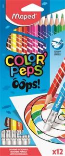 Színes ceruza készlet, háromszögletû, radírozható, MAPED "Color`Peps Oops", 12 különbözõ szín (12 db)