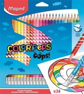 Színes ceruza készlet, háromszögletû, radírozható, MAPED "Color`Peps Oops", 24 különbözõ szín (24 db)