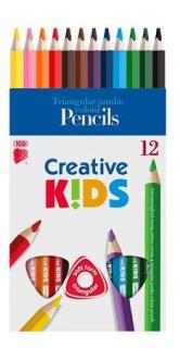 Színes ceruza készlet, háromszögletû, vastag, ICO "Creative kids", 12 különbözõ szín (12 db)