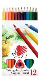 Színes ceruza készlet, háromszögletû, vastag, ICO "Süni", 12 különbözõ szín (12 db)