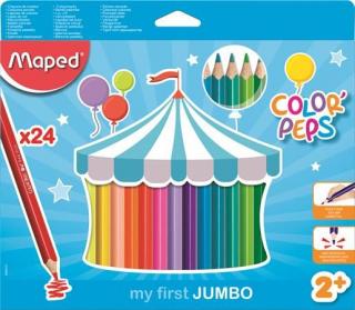 Színes ceruza készlet, háromszögletû, vastag, MAPED "Jumbo", 24 különbözõ szín (24 db)