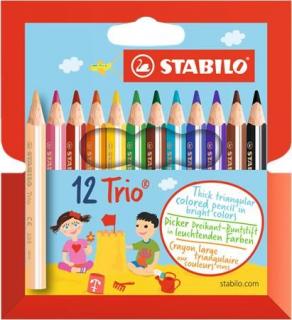 Színes ceruza készlet, háromszögletû, vastag, rövid, STABILO "Trio", 12 különbözõ szín (12 db)