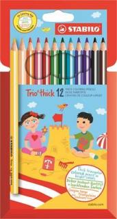 Színes ceruza készlet, háromszögletû, vastag, STABILO "Trio thick", 12 különbözõ szín (12 db)