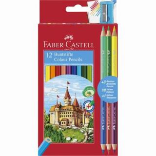 Színes ceruza készlet, hatszögletû, FABER-CASTELL, 12 különbözõ szín + 3 db bicolor ceruza (15 db)