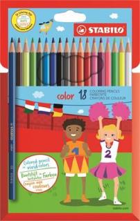 Színes ceruza készlet, hatszögletû, STABILO "Color", 18 különbözõ szín (18 db)