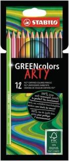 Színes ceruza készlet, hatszögletû, STABILO "GreenColors ARTY", 12 különbözõ szín (12 db)