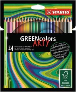 Színes ceruza készlet, hatszögletû, STABILO "GreenColors ARTY", 24 különbözõ szín (24 db)