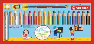 Színes ceruza készlet, kerek, vastag, STABILO "Woody 3 in 1", 18 különbözõ szín (18 db)
