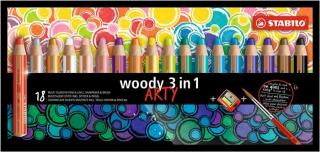 Színes ceruza készlet, kerek, vastag, STABILO "Woody ARTY 3 in 1", 18 különbözõ szín (18 db)