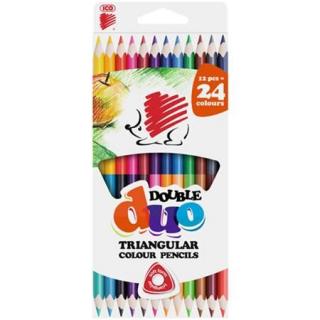 Színes ceruza készlet, kétvégû, háromszögletû, ICO "Süni", 24 különbözõ szín (12 db)