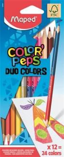 Színes ceruza készlet, kétvégû, háromszögletû, MAPED "Color`Peps Duo", 24 különbözõ szín (12 db)