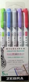 Szövegkiemelõ készlet, 1,4/4,0 mm, kétvégû ZEBRA "Mildliner Cool  Refined" 5 szín (5 db)