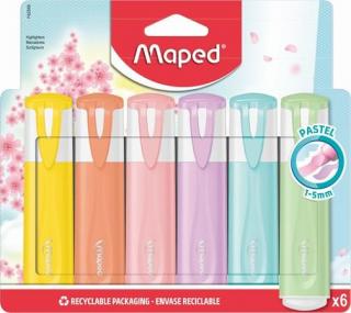 Szövegkiemelõ készlet, 1-5 mm, MAPED "Fluo Peps Quality", 6 különbözõ pasztell szín (6 db)