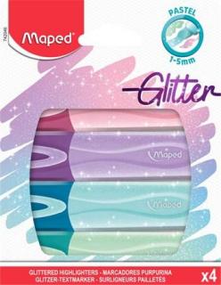 Szövegkiemelõ készlet, 1-5 mm, MAPED "Glitter Fluo Peps", vegyes pasztell színek (4 db)