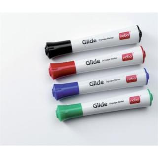 Tábla- és flipchart marker, 3 mm, kúpos, NOBO "Glide", 4 különbözõ szín (4 db)