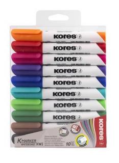 Tábla- és flipchart marker készlet, 1-3 mm, kúpos, KORES "K-Marker", 10 különbözõ szín (10 db)