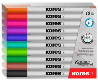 Tábla- és flipchart marker készlet, 1-3 mm kúpos, KORES "K-Marker", 10 különbözõ szín (10 db)