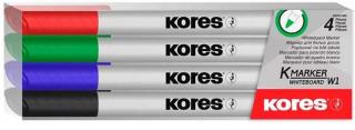 Tábla- és flipchart marker készlet, 1-3 mm kúpos, KORES "K-Marker", 4 különbözõ szín (4 db)
