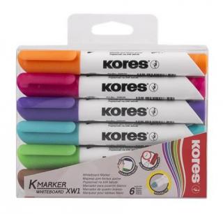 Tábla- és flipchart marker készlet, 1-3 mm, kúpos, KORES "K-Marker", 6 különbözõ szín (6 db)
