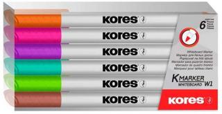 Tábla- és flipchart marker készlet, 1-3 mm kúpos, KORES "K-Marker", 6 különbözõ szín (6 db)