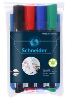 Tábla- és flipchart marker készlet, 2-3 mm, kúpos, SCHNEIDER "Maxx 290", 4 különbözõ szín (4 db)