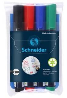Tábla- és flipchart marker készlet, 2-5 mm, vágott, SCHNEIDER "Maxx 293", 4 különbözõ szín (4 db)