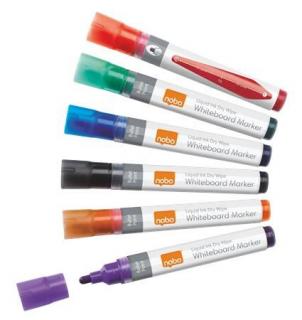 Táblamarker készlet, 1-3 mm, folyékonytintás, NOBO, 6 különbözõ szín (6 db)
