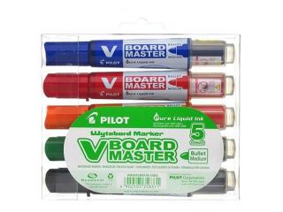 Táblamarker készlet, 2,3 mm, kúpos, PILOT "V-Board Master", 5 különbözõ szín (5 db)
