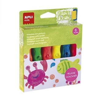 Tempera készlet, ecsetvégû tubusban, APLI Kids "PaintFun", 6 különbözõ neon szín (6 db)