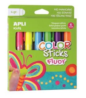 Tempera kréta készlet, APLI Kids "Color Sticks Fluor", 6 fluoreszkáló szín (6 db)