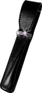 Tolltok, fekete, bõr, 3 sor fehér SWAROVSKI® kristállyal, 16cm, ART CRYSTELLA®