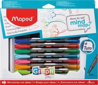 Tûfilc készlet, 0,4 mm, MAPED "Graph`Peps - How to Mind Map Box", 8 különbözõ szín (8 db)