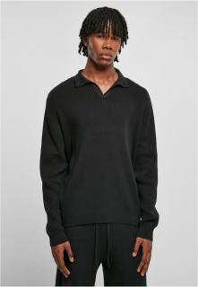 Bordás kötésű galléros fekete férfi pulóver