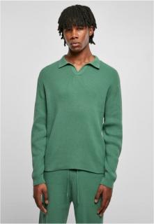 Bordás kötésű galléros zöld férfi pulóver
