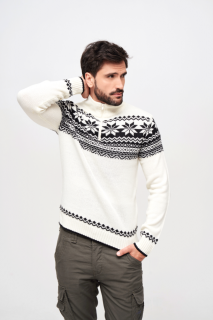 Fehér norvég mintás férfi pulóver