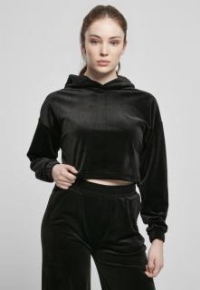 Fekete női rövid kapucnis pulóver