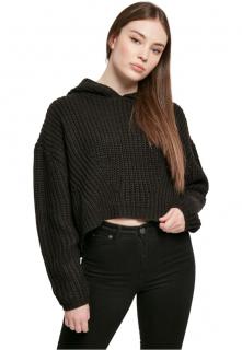 Fekete női túlméretezett kapucnis pulóver