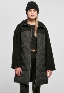 Fekete steppelt sherpa női kabát