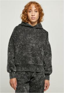 Fekete túlméretes mosott hatású kapucnis női pulóver